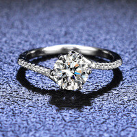 925 Silver Moissanite Ring Six-Prong Shiny Diamond Ins Style Tail Ring-1 carat (zircon)  15 yards