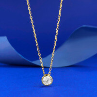 wholesale S925 Gold-Plated Classic Round Diamond-Embedded 50 White Zircon Necklace, Fashion Versatile Style-N494 Gold Round Diamond Necklace 925 Silver