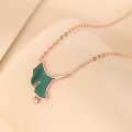 wholesale S925 Sterling Silver, Minimalist Design Luxury Three Lives Lucky Ginkgo Leaf Necklace Women's Choker with Malachite Pendant-0-2
