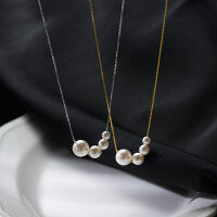 wholesale S925 Sterling Silver Four Synthetic Pearls Necklace with Elegant Design Collarbone Chain Y00137-S925 silver necklace gold 925 silver