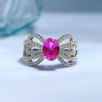 wholesale 925 Silver Jewelry New Bow Lace Ring for Women 5*7 Design Sense Fashion Elegance-R554 Pink Diamond>No. 8