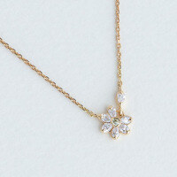 wholesale Metal: S925 Silver Plated with 14K Gold Japanese-style small fresh and gentle wind green olive zircon flower necklace set-Green Olive Flower Necklace 925 Silver