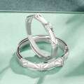 wholesale S925 Sterling Silver Adjustable Bamboo Knot Matte Textured Couple's Ring Set, an Ideal Gift-0-1