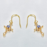 wholesale S925 Sterling Silver Gold Plated Japanese Light Jewelry Earrings, Shining Sun Zircon Earrings for Women, Dunli New Wholesale-Tanzanite Earrings 925 Silver