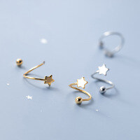 wholesale Metal Material: S925 Sterling Silver Earrings for Women, Korean Style Small Fresh, Smooth Pentagon Star Spiral Light Bead Sweet Earrings G8892-S925 silver pair silver 925 silver