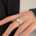 wholesale S925 Sterling Silver Chalcedony Ring for Women, Ethereal Style Minimalist Luxury Adjustable Circular Open Ring with a Sense of Sophistication-0-2
