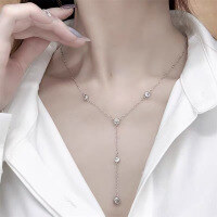 wholesale Silver jewelry new collection European and American elegant fashion necklace with 20-point round diamond pendant for women 40+5cm-N197 Necklace>925 Silver