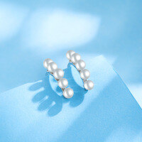 wholesale 925 Sterling Silver Fashion Geometric C-Shape Pearl Earrings for Women, Trendy Minimalist Single Row Pearl Stud Earrings, Versatile Accessory-Shell Pearl Earrings-with Plastic Earplugs 925 Silver