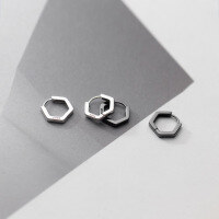 wholesale S925 Sterling Silver Hexagonal Ear Clasp Earrings for Women, Korean Style Fashion Geometric Minimalist Polygon Ear Hoop G9927-S925 silver pair black 925 silver