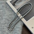 wholesale S925 Sterling Silver Detachable Genuine Silver-Gray Pearl Double-Layer 8-Shaped Clasp Necklace, Luxury High-End Women's Pendant Chain-0-3