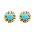 wholesale Metal: S925 silver plated with 14K gold Dunli Jewelry minimalistretro geometric circular turquoise ear studs-0-0