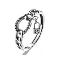 wholesale S925 Sterling Silver Vintage Thai Silver Distressed Trendy Geometric Openwork Chain Ring for Men and Women-0-4
