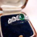 wholesale 925 Sterling Silver Fashionable Full-Set 6*8mm Emerald Zircon Exquisite Niche Row Ring Daily Style-0-1