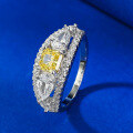 wholesale S925 silver live-streaming style ring with ice-flower cut high-carbon diamond, 5*5 yellow diamond, light luxury ins-style ring band, available for dropshipping-0-2