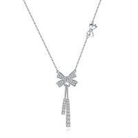 wholesale S925 Silver New Pure Silver Flexible Tassel Bow Necklace for Women, Versatile and Unique Pendant, Small and Exquisite, High-End Feel, Wholesale-Platinum>925 silver