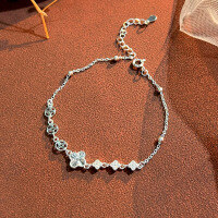 wholesale S925 Sterling Silver Yaxi Four-Leaf Clover Bracelet for Women, Double-Sided Engraved, Fashionable Laser Cut, Versatile and Elegant Wrist Accessory-Lucky Flower Four-Leaf Clover Bracelet/Approx. 2.08g&gt;SL011613 Sterling Silver