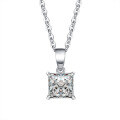 wholesale S925 Sterling Silver Korean Four-Prong Pendant Princess Cut Moissanite Necklace for Women, Versatile and High-End Collarbone Chain for Cross-Border-0-1