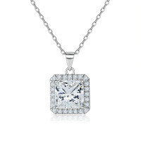 wholesale S925 Sterling Silver Women's Three-Piece Set with European and American Fashion Square Diamond Ring, Necklace, and Square Stud Earrings-Necklace TLXL138 925 silver