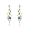 wholesale 925 Silver Gold-Plated Earrings with High-Carbon Drilled Muzo Green Emerald Cut, Versatile New Chinese Style Jewelry for Women-0-0