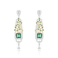 wholesale 925 Silver Gold-Plated Earrings with High-Carbon Drilled Muzo Green Emerald Cut, Versatile New Chinese Style Jewelry for Women-Emerald>925 Silver