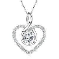 S925 Sterling Silver D-Color Moissanite Rotating Pendant Necklace-Heart-shaped necklace [White Gold] 9x9mm  925 Silver