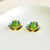 wholesale 925 Silver Cold Enamel Cloisonné with Inlaid Waterdrop Green Jade Earrings, Palace Retro Style Hanfu Qipao Ear Accessories-Gold-tone teardrop jasper earrings 925 silver