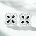 S925 Silver Zirconia Four-Leaf Clover Stud Earrings, High-Carbon Diamond, Ins Style-0-9