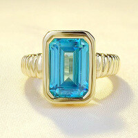 wholesale S925 Sterling Silver 8*12mm Aquamarine Rectangular Ring for Women, Minimalist and Fashionable European Style-R770 Sea Blue No.7