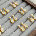 wholesale 18k Gold Plated S925 Silver Natural Hetian Mutton Fat White Jade Pearl Stud Earrings-0-3
