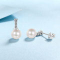 wholesale 925 Silver New Style Natural Freshwater Pearl Earrings for Women with Micro-Inlaid Moissanite Single Row Minimalist Earrings Wholesale-0-2
