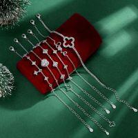 wholesale S925 Sterling Silver Light Luxury INS Style Women's Bracelet with Delicate Four-Leaf Clover and Heart Love Design, Minimalist and Elegant-White gold DY150288-SW-WH 925 silver