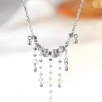 925 Sterling Silver Cat-Eye Brushed Pendant Necklace with Tassel-Silver - XL401  925 Silver