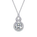 S925 Sterling Silver Moissanite 3ct Round Four-Prong Gourd Pendant Necklace-0-3