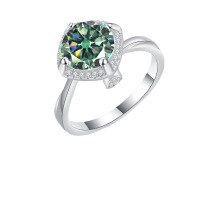 wholesale S925 Sterling Silver Cross-Border 3-Carat Colorful Moissanite Twist Shank Square Halo Ring Gift for Girlfriend Wedding Ring-3 carat (green moissanite) ring 9