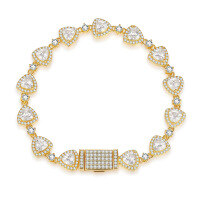 wholesale Metal material new Cuban chain bracelet trendy fashion hip-hop style full diamond shining gold bracelet high-end color retention-Silver with zircon and white gold>6.5 inch