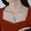 wholesale Metal material: Buddha ice white necklace for women, vintage and luxurious full-drilled white chalcedony, uniquely designed with a high-end feel, laughing Buddha pendant, sweater chain-0-3