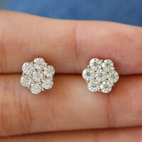 Sterling Silver Hip-Hop American Style Moissanite Snowflake Stud Earrings for Men and Women-Set with 10-point moissanite (white gold)  925 silver
