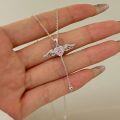 wholesale S925 Sterling Silver Light Luxury High-End Pink Heart with Wings Extendable Chain Design Fashionable Elegant Collarbone Necklace-0-0