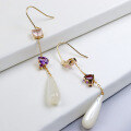 wholesale 925 Silver Gold-Plated Ancient Style Long Earrings with Natural Mother-of-Pearl and Crystal for Women-0-2
