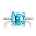 wholesale 925 Silver New Style 9*9 High Carbon Diamond Simulated Aquamarine Diamond Ring Wedding Engagement Ring-0-5