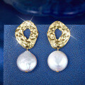 wholesale S925 Sterling Silver Baroque Pearl Earrings with Crinkle Texture, Luxurious and Elegant High-End Earrings-0-1
