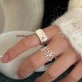 wholesale S925 Sterling Silver Korean Style Floral Ring for Women, Light Luxury Fashion Geometric Stone Setting Versatile Band-0-3