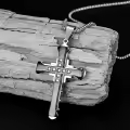 wholesale Stainless Steel Dark Knight Men's Cross Necklace with Inlaid Crystals-0-3