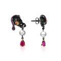 wholesale 925 Silver Freshwater Pearl Ruby Earrings Trendy Niche Drop Earrings Dark Gothic Style Skull Earrings New Women's Design-0-4