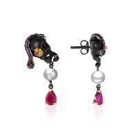 wholesale 925 Silver Freshwater Pearl Ruby Earrings Trendy Niche Drop Earrings Dark Gothic Style Skull Earrings New Women's Design-Skull Earrings 925 Silver
