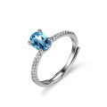Sterling Silver Natural Blue Topaz Moissanite Ring, 1 Carat Pear Shape-0-3