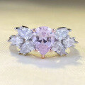 wholesale S925 Silver New 6*8mm Teardrop Pear-Shaped Pink Diamond Ring for Women Floral Fashion Statement Piece-0-0