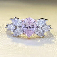 wholesale S925 Silver New 6*8mm Teardrop Pear-Shaped Pink Diamond Ring for Women Floral Fashion Statement Piece-R804 Pink Diamond No. 9