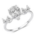 wholesale Gold-plated S925 Silver Moissanite Ring with Vine and Leaf Design, Round Center Stone and Small Side Stones, Stylish and Luxurious Bestseller-0-6