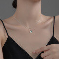 wholesale S925 silver oval emerald necklace minimalist geometric square green diamond fashion statement neckpiece D9451-0-1